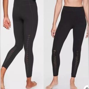 Athleta Black Niyama 7/8 Length Laser Cut Side Pockets Athletic Legging